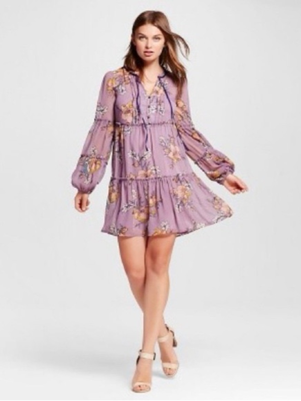 Xhilaration Lavender Floral Tiered Mini Dress